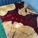 Стол из спила карагача и эпоксидной смолы Гранатовый браслет река