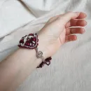 Комплект: Браслет и серьги "Вишня на креме" фриволите