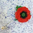 Брошь игла Красный мак ручной работы из полимерной глины