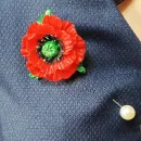 Брошь игла Красный мак ручной работы из полимерной глины