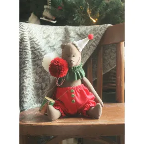 Игрушка текстильная интерьерная ручной работы. Мишка в красных штанишках. Коллекция цирк
