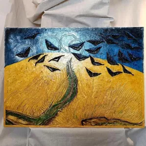 ПереВанГог «Поле, Вороны» - панно, картина интерьерная