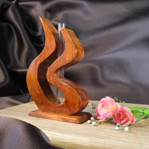 Ваза для цветов и сухоцветов из дерева лакированная с колбой