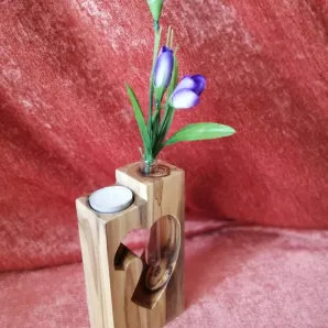 Ваза для цветов и сухоцветов из дерева | сердце | C колбой | диффузор