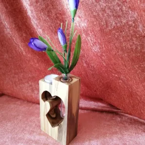 Ваза для цветов и сухоцветов из дерева | сердце | C колбой | диффузор