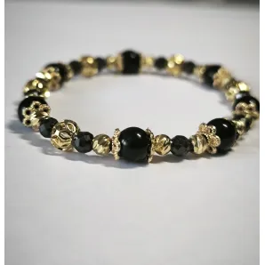 Браслет из черного агата и циркона