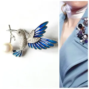 Брошь из серебра с пресноводным жемчугом "Птица"