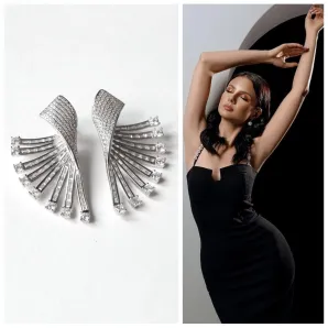Серьги - веера из серебра с кубическим цирконием