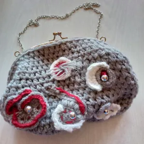 Сумка вязанная ридикюль (серая)