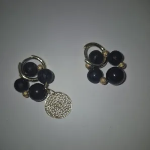 Чокер и серьги из матового чёрного агата
