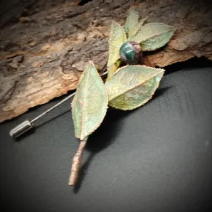 Брошь - игла. Медь, бусина яшма гальванопластика