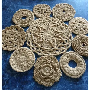 Коврик из джута "Солнышко", 50х50 — ручная работа