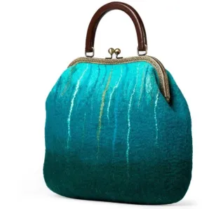 Сумка ридикюль в технике валяние из овечьей шерсти, бирюзовая. Высота сумки 30 см, длина 38 см