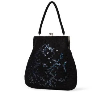 Сумка черная с пайетками в технике валяние из овечьей шерсти. Высота сумки 33 см, длина 32 см