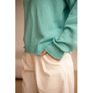 ​Свитер оверсайз, цвет бирюза, размер 44-46, состав: кашемир 40%, мериносовая шерсть 30%, шелк 30%