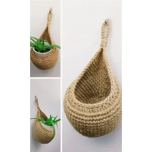 Вязаная подвесная корзинка Капелька из джута