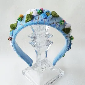 Ободок-кокошник бархатный с цветами, ручная работа, размер универсальный Очарование