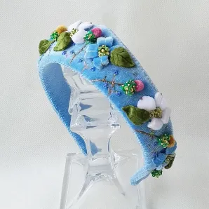 Ободок-кокошник бархатный с цветами, ручная работа, размер универсальный Очарование