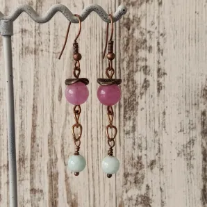 Серьги с розовым апатитом и амазонитом