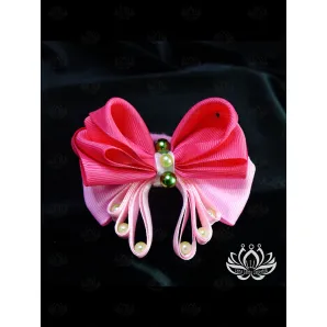 Резинка для волос ручной работы Бант "Бусинка" розовый