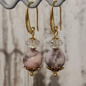 Серьги из розовой яшмы с хрусталем кракле