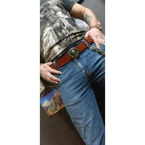 Ремень из натуральной кожи Байкерский огонь