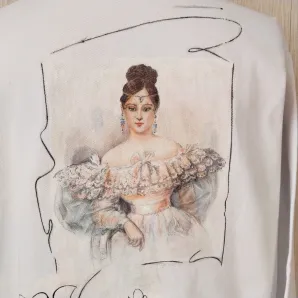 ​Рубашка джинсовая с принтом ручной работы " Натали" Копия работы А. Брюллова.