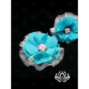 Комплект резинок для волос ручной работы "Незабудка" бирюзовый. комплект 2 шт. Единственный экземпляр. Цветы Канзаши на волосы Ваши.