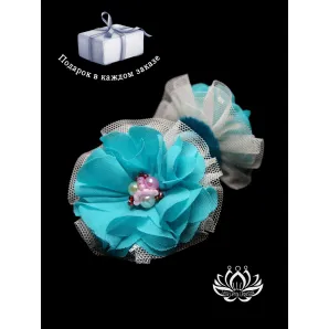 Комплект резинок для волос ручной работы "Незабудка" бирюзовый. комплект 2 шт. Единственный экземпляр. Цветы Канзаши на волосы Ваши.
