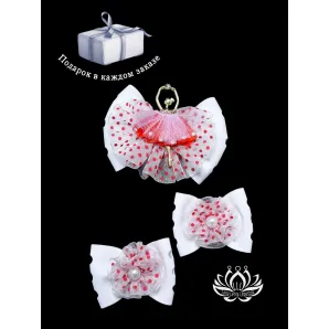 Комплект резинок для волос ручной работы Бант "Балерина" белый. комплект 3 шт. Единственный экземпляр. Цветы Канзаши на волосы Ваши.