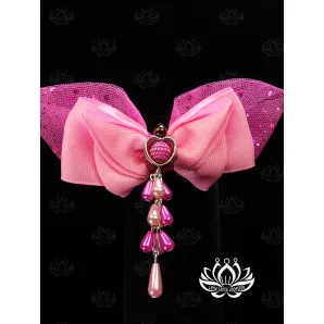 Заколка для волос ручной работы Бант "Барби" розовый. с подвеской. Единственный экземпляр. Цветы Канзаши на волосы Ваши