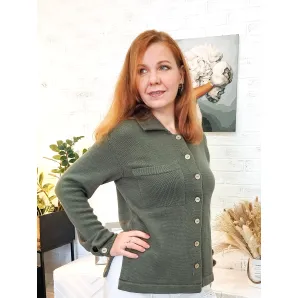 Рубашка вязаная их шерсти ягнёнка и хлопка "Морозная олива"