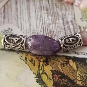 Браслет из турмалина с флюоритом, аметистом и рунами