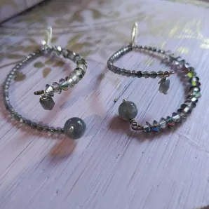 Серьги с лабрадором и раухтопазом