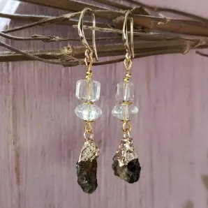 Серьги с раухтопазом и хрусталем