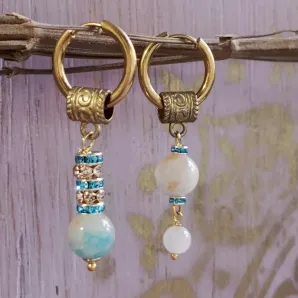 Серьги конго с нефритом и розовым кварцем