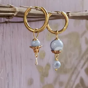 Серьги конго с голубым агатом