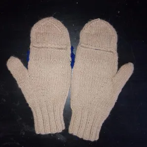 Варежки-трансформеры для автоледи вязаные спицами с элементами ирландского кружева