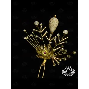 Шпилька для волос ручной работы "Злата" в технике Витраль. Единственный экземпляр. Цветы Канзаши на волосы Ваши.