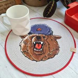 Салфетка для сервировки стола плейсматы подставки под горячее. Диаметр 30 см, рисунок медведь