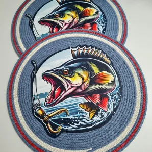 Салфетка для сервировки стола плейсматы подставки под горячее. Диаметр 30 см, рисунок щука