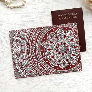 Обложка на паспорт из натуральной кожи "Снежные рубины"
