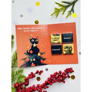 Открытка с 4 шоколадками Новогодний Кот