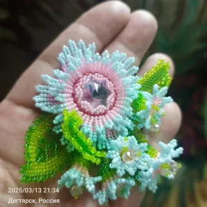 Брошь из японского бисера и страз" Рассвет в июне "