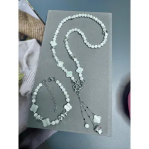 Комплект украшений колье и браслет перламутра и гематита