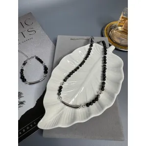 Чокер из натурального агата и гематита с металлической вставкой