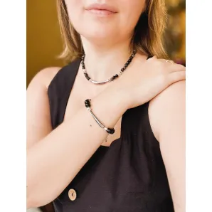 Комплект украшений Чокер из натурального агата и гематита с металлической вставкой и браслет