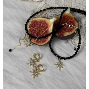 Комплект украшений из чёрного ювелирного стекла