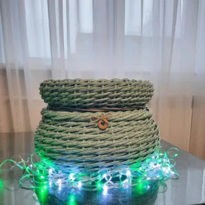 Кашпо "Горшочек счастья " 12л ,мята,шлифованный ротанг.