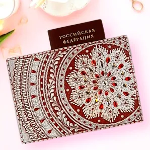 Обложка на паспорт из натуральной кожи "Снежные рубины"